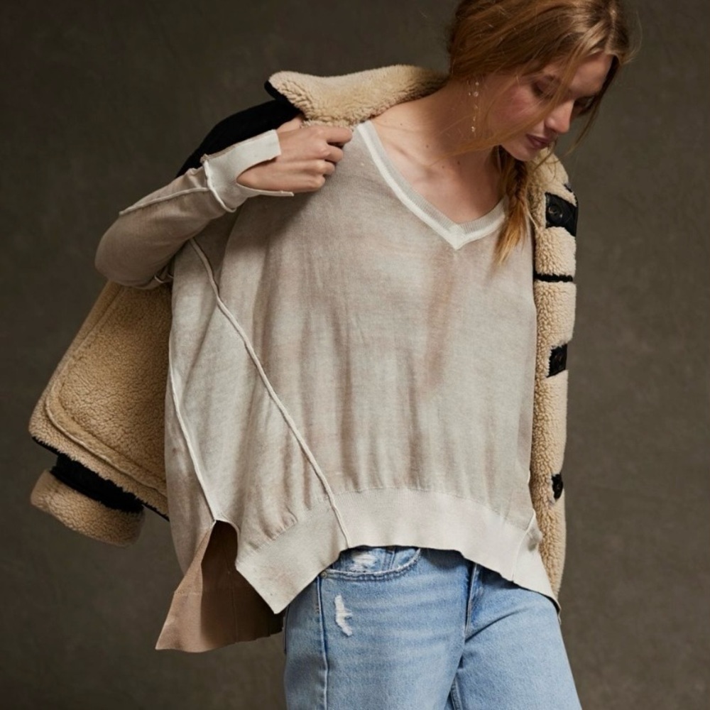 Free People Gibson V-Neck Pullover Women Top Sweater Medium - Picture 8 of 15